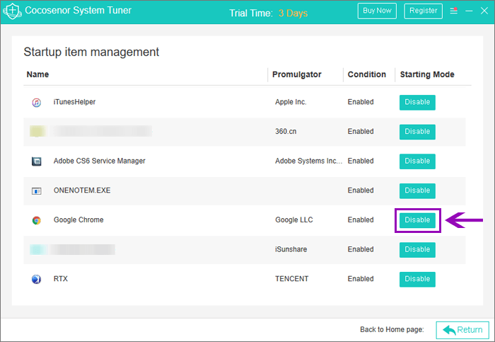 disable startup applications