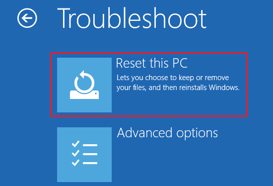 reset this pc from troubleshoot