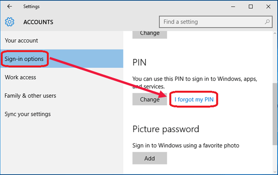 forgot windows 10 pin