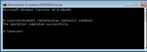 disable safe mode with cmd