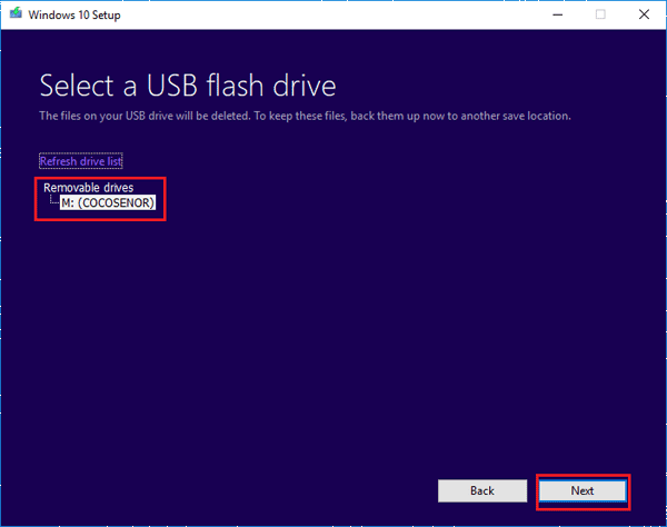 select your USB drive