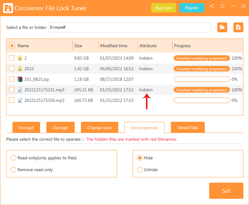 hide files or folders successfully