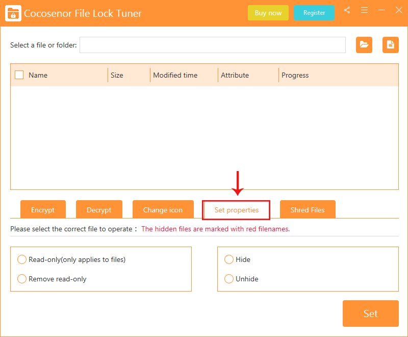 hit on Set properties tab