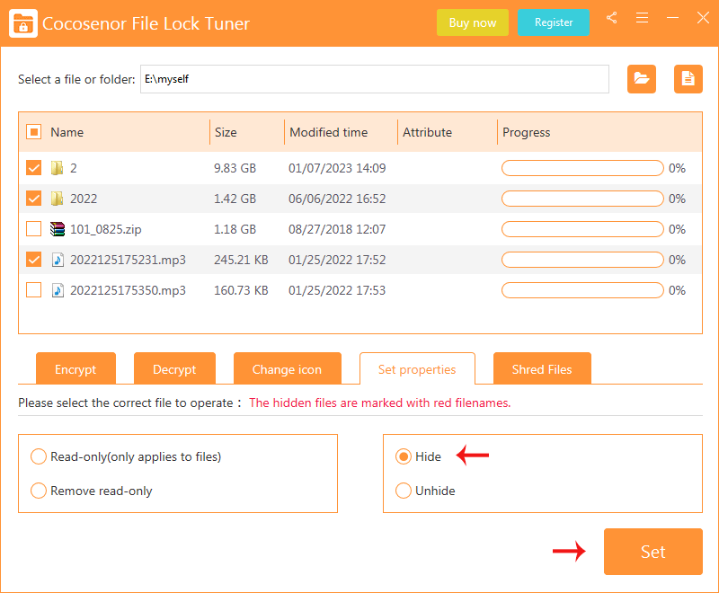 tick Hide and click Set button