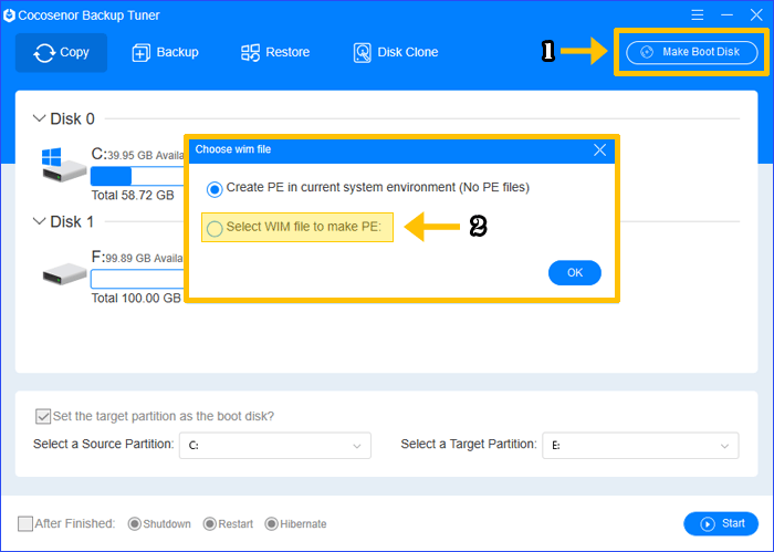 select wim file to make pe