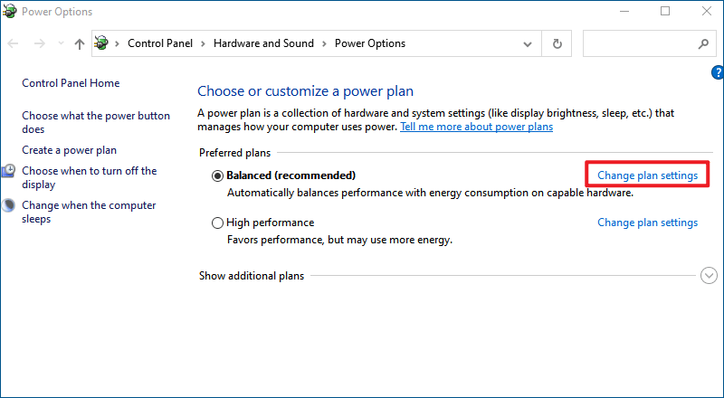 click change plan settings 