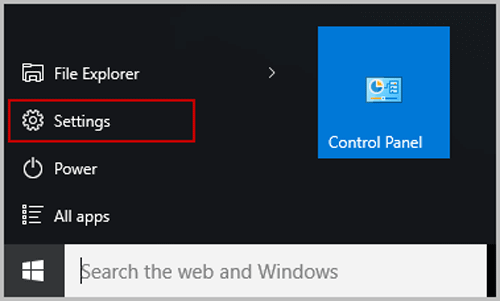 click the settings on start menu