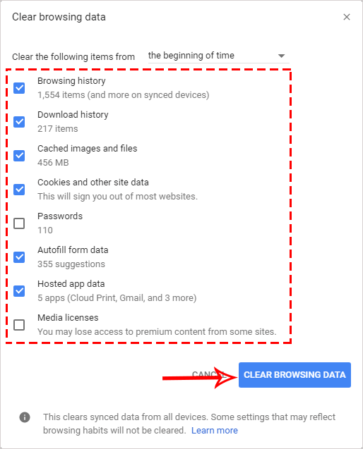 clean browsing data