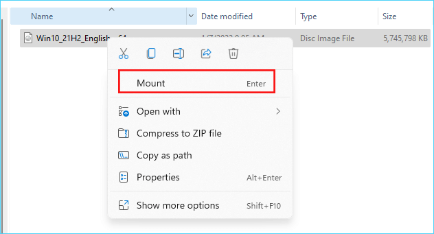 mount Windows 10 ISO image file