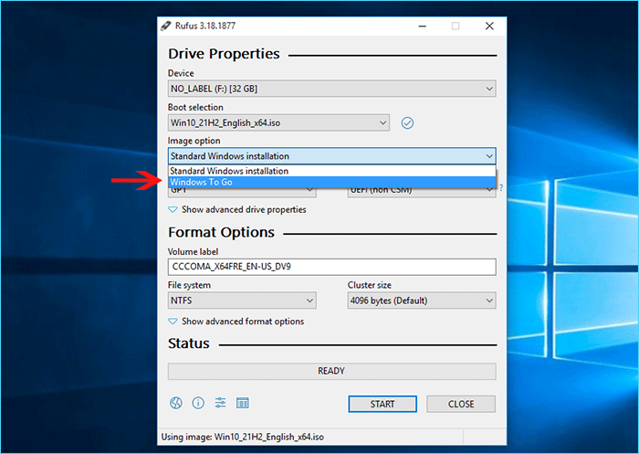 select Windows To Go option