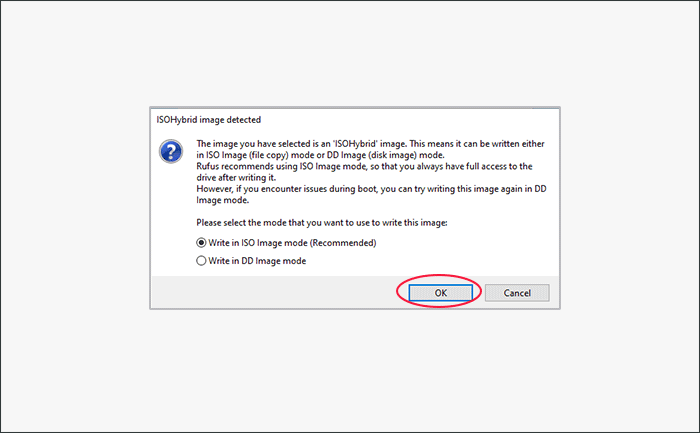 choose Write in ISO image mode
