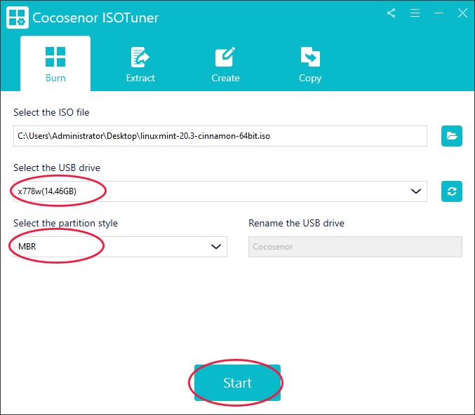 select USB drive and partition style