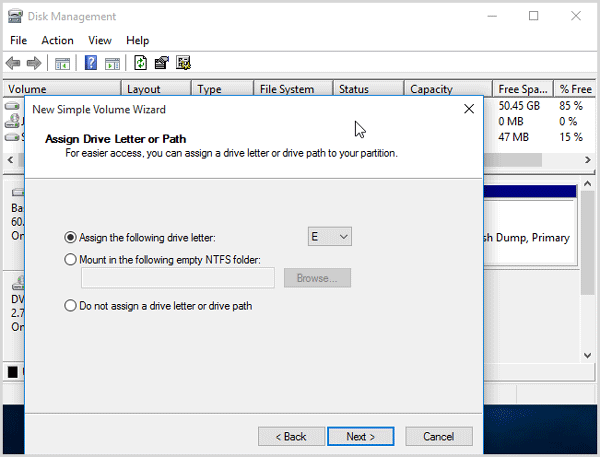 assign a drive letter or drive path