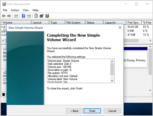 this wizard helps you create a simple volume on a disk