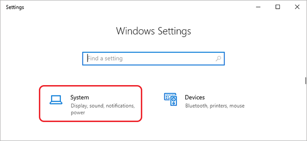 click system from windows settings
