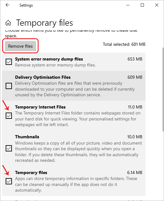 remove temporary files