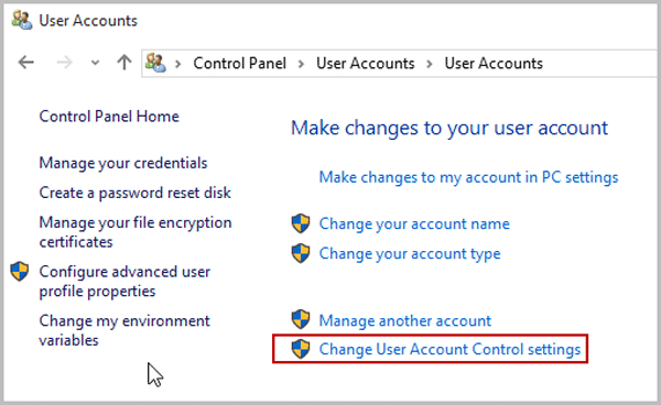 click change user account control settings