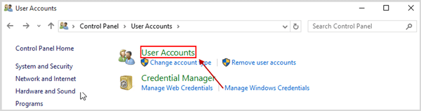 click the user accounts