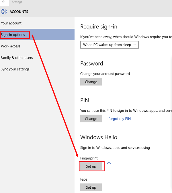 set up finger print