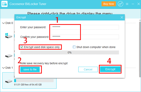 set password and save recovery file