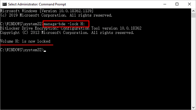 run command to lock bitlocker drive