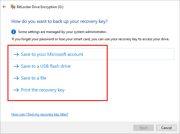 backup recovery key