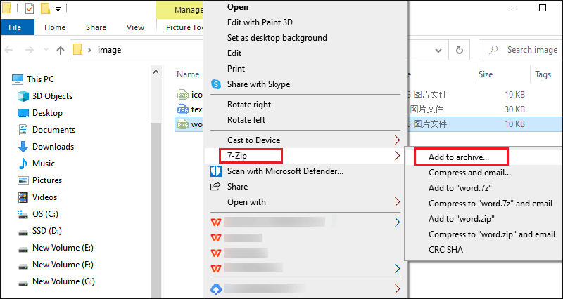 choose 7zip add to archive