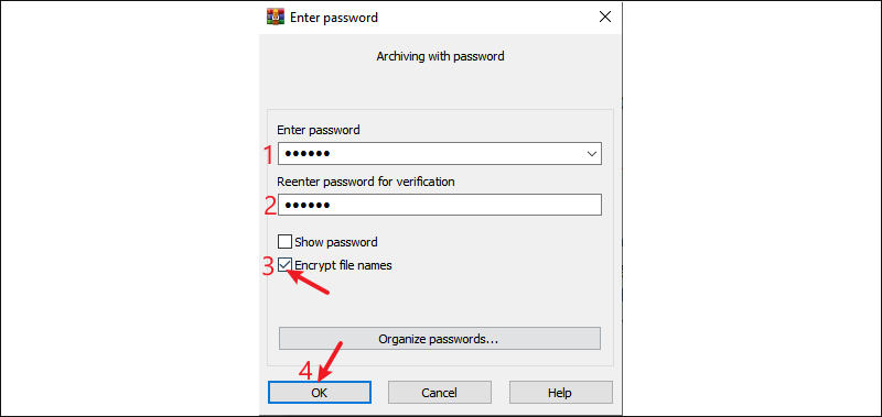 confirm winrar password