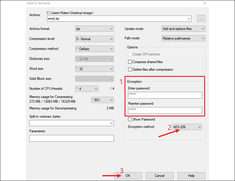 set 7zip password