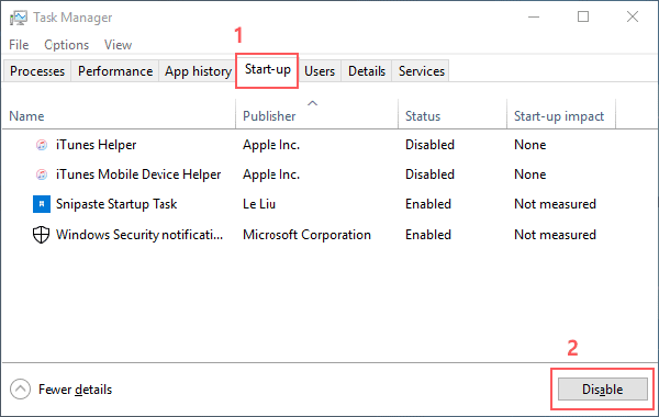 disable start-up by task manager on Windows 10