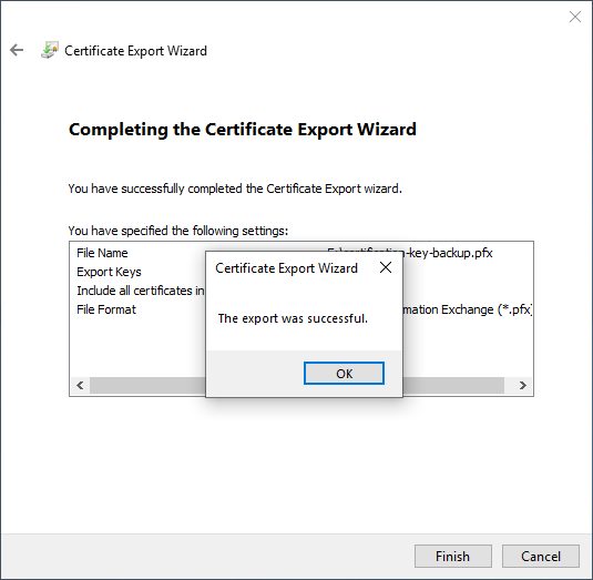 certificate export wizard abschließen