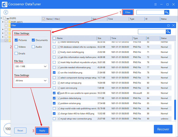 use filter to look for files