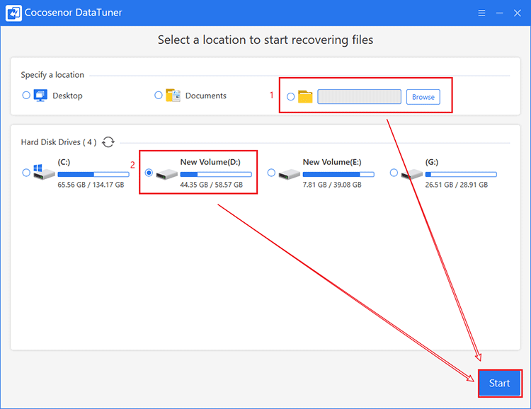 select a location or disk drive