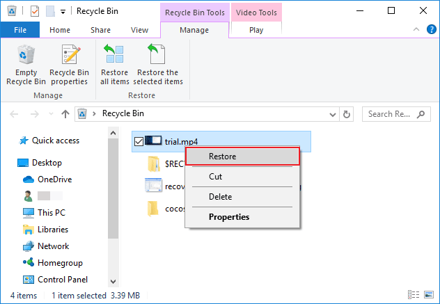 restore deleted video from recycle bin