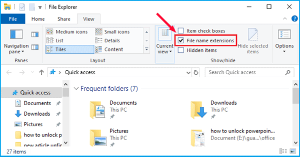 Show or Hide Files Name Extension in Windows 10