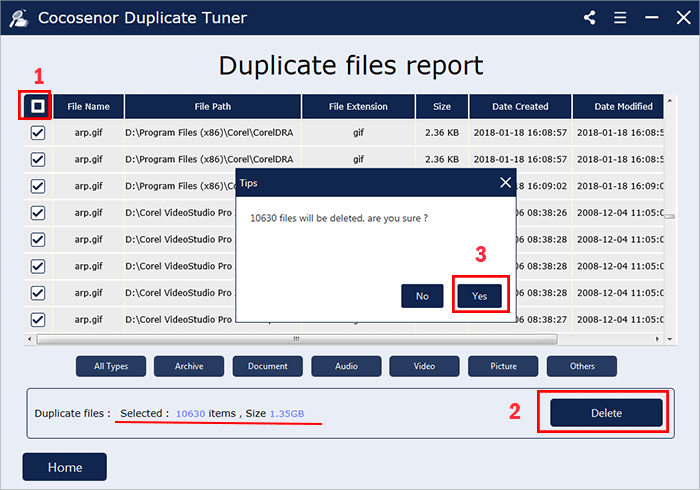 delete duplicate files