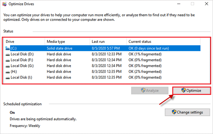 click the optimize to start optimizing the disk