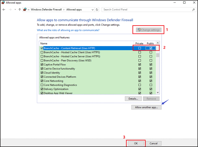 click change settings