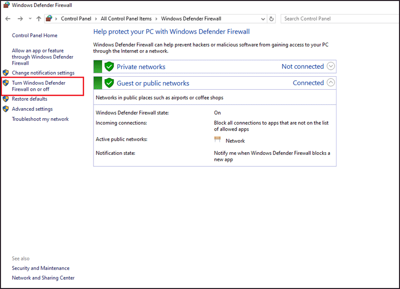 turn firewall on or off