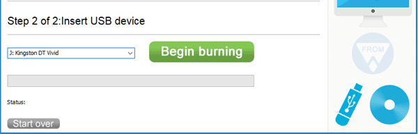 click on begin burning