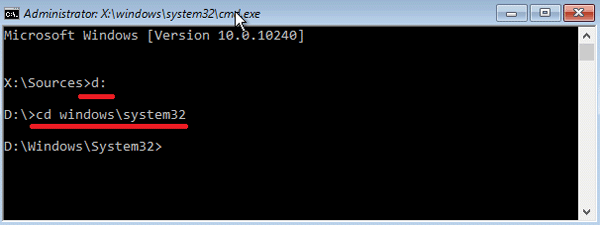 command to get into system32