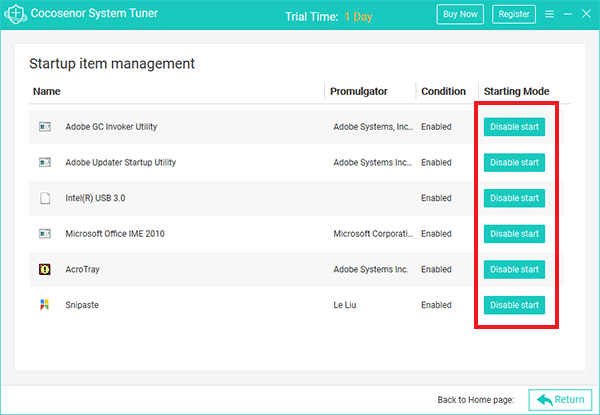 disable startups to fast computer