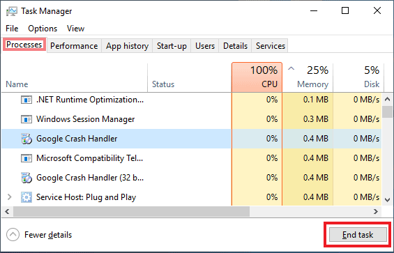 End tasks and processes