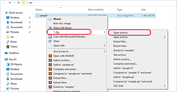 choose open ISO with 7Zip