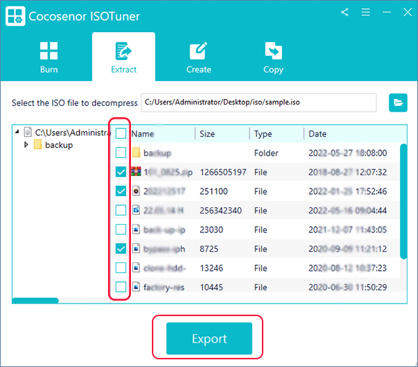 choose the extracted files to save