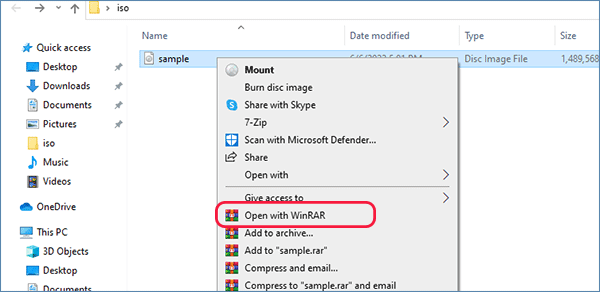 open ISO with WinRAR