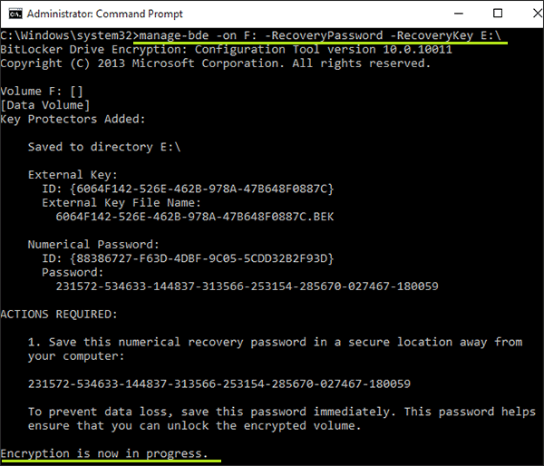 use cmd to turn on bitlocker