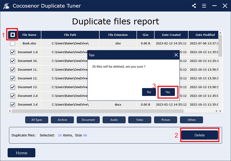 delete duplicate files