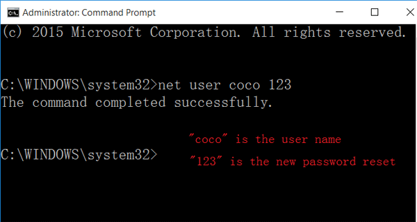change windows 10 home password with command