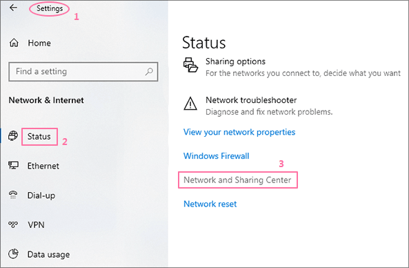 network and sharing center